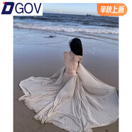 DGOV超仙海邊度假連衣裙露背長裙氛圍拍照女神穿搭性感仙氣套裝裙 豆沙灰綠 S
