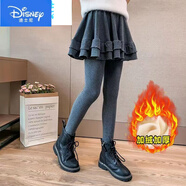 迪士尼（Disney）女童加絨裙褲春秋冬裝新款中大兒童加厚打底褲外穿寶寶假兩件褲子 黑色假兩件裙褲 【加.絨加.厚】 140 建議身130-140