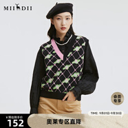 謎底2022秋季新款復古學院合體V領套頭背心毛衣外套女227MZ6144 黑色花 L