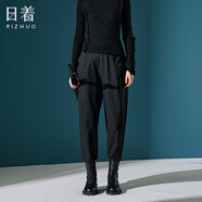 日著原創(chuàng)設(shè)計感女褲2023年秋季新款小眾寬松顯瘦哈倫小腳休閑褲子 絮語黑 L
