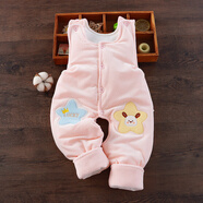 迪士尼嬰兒褲子秋冬夾棉加絨保暖連背帶褲男女寶寶開(kāi)襠褲加厚防掉長(cháng)褲 粉色星星小狗背帶褲(180g加絨加厚) 80 cm