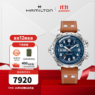 漢米爾頓（Hamilton） 漢密爾頓男表瑞士手表卡其航空超越風(fēng)速系列飛行員腕表禮物 棕色皮帶藍(lán)色表盤45mm H77765541