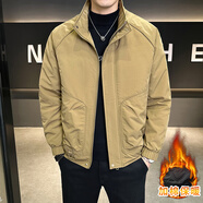 花花公子（PLAYBOY）時(shí)尚夾克男士加厚外套秋冬裝夾棉潮流短款上衣純色休閑百搭男裝 卡其色 XL