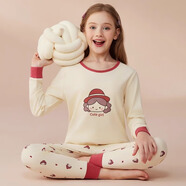貓人（MiiOW）童裝女童秋衣秋褲純棉兒童保暖內衣套裝全棉中大童棉毛衫秋家居服 可愛(ài)女孩（圓領(lǐng)） 160 建議體重69-99斤