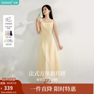 茵曼（INMAN）章若楠同款歐若風(fēng)法式吊帶連衣裙2025夏季新品女裝淡鵝黃色裙子 淺黃色 (方領(lǐng)) M