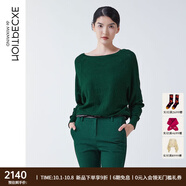 例外（EXCEPTION）新中式女裝春秋款提花肌理設計寬松蝙蝠袖長(cháng)袖毛針織衫女 墨綠 XL