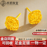 禾妍金包銀耳釘爆閃拉絲小方糖耳釘生日紀(jì)念日送女友送老婆禮物 小方糖耳釘約1.4g