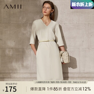 AMII中秋好禮2025極簡時尚通勤chic感V領(lǐng)H型連衣裙夏季新款寬松中 淺杏 XL 170/92A