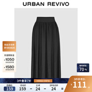 UR2025冬季新款女裝簡約休閑純色超寬松高腰A字半裙UWB550004 黑色 S (XS-S)