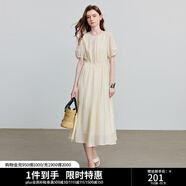 初語輕復古收腰連衣裙女2025夏季新款圓領燈籠袖肌理感簡約裙子 米白色 XL