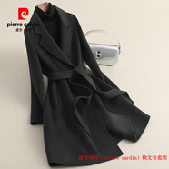 皮爾卡丹（pierre cardin）品牌高檔輕奢秋冬中長(cháng)款雙面羊絨大衣女赫本風(fēng)小個(gè)子收腰羊毛毛呢 品牌高端新品-黑色 現貨 M 99-110斤左右