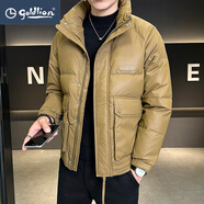金利來男士皮羽絨服2025冬季新款男裝潮牌青年短款品牌冬裝加厚立領(lǐng)外套 卡其色D113 M