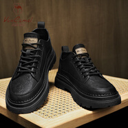 西域駱駝（VANCAMEL）英倫風(fēng)男士真皮增高休閑皮鞋 黑色 41 標準運動(dòng)碼