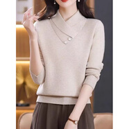 花花公子（PLAYBOY）設計感交叉領加厚毛衣女2025新款秋冬時尚內(nèi)搭針織針織打底衫上衣 杏色 S