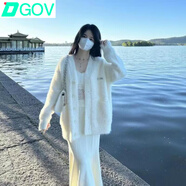 DGOV奶系穿搭甜美仿水貂絨毛衣外套秋冬韓版溫柔寬松v領(lǐng)軟糯針織開(kāi)衫 白色 S (建議80-90斤)