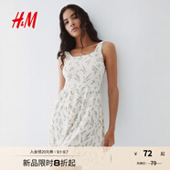 H&M女裝花卉連衣裙2025夏季新款印花吊帶皺褶針織連身裙1295707 白色/花卉 S 160/88