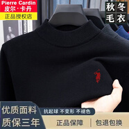 皮爾卡丹（pierre cardin）刺繡羊毛衫男士秋冬季休閑保暖加厚圓領(lǐng)長(cháng)袖打底針織衫毛衣男 純色手指刺繡款-【1818】-黑色 XL 建議145斤以下