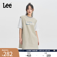 Lee舒適牡蠣白女假兩件籃球式印花短袖連衣裙休閑LWT0082474DR 牡蠣白 L