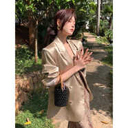 女士高端西裝高級感綢緞小西裝外套女2025春秋新款小個子西服休閑 香檳色【綢緞西裝】 S