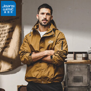 真維斯（Jeanswest）美式山系連帽沖鋒衣外套男春秋款城市戶(hù)外通勤機能工裝冬季夾克男 78卡其色 XL 適合140-160斤