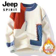 JEEP SPIRIT拼接撞色毛衣男冬季美式休閑個(gè)性設計感針織衫男寬松慵懶風(fēng)毛線(xiàn)衣 6206橘色 加絨 M