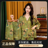 達芬奇密碼2025春夏新款七分袖寬松睡衣女士家居服套裝送媽媽禮盒 綠蘿香扇三件套 【禮盒】 M 【80-105斤】