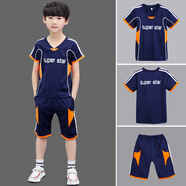 卡兔藍(lán)貓（KATULANMAO）童裝男童夏裝套裝中大童韓版兒童套裝夏季運(yùn)動(dòng)球服男生短袖兩件套 藏青色 150