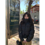 肯豆風(fēng)短款羽絨服女90白鴨絨冬季寬松加厚面包服外套 黑色 S