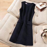 愛(ài)情優(yōu)先 LOVE PRIOR羊毛呢連衣裙2025秋冬新款小香風(fēng)背心裙修身顯瘦無(wú)袖馬甲裙中長(cháng)款 藏青色 單件裙子 S