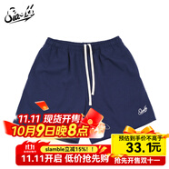 SLAMBLE夏季休閑毛圈五分褲男女健身寬松吸汗潮字母美式短褲 藏青 S