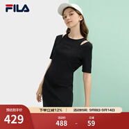 FILA 斐樂(lè )官方女子針織連衣裙2025夏新款時(shí)尚簡(jiǎn)約休閑修身連身裙 正黑色-BK S