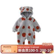 papa爬爬冬季男女寶寶仿羊羔絨爬服嬰兒連體衣外出保暖加厚 灰色 80cm