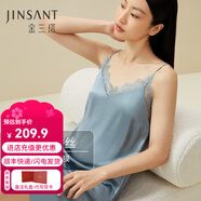 金三塔真絲睡衣女100%桑蠶絲性感可外穿真絲吊帶裙睡裙絲綢睡衣七夕禮物 霧霾蘭（性感蕾絲） L