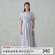 阿依蓮【商場(chǎng)同款】洋氣連衣裙子女夏季2025新款V領(lǐng)氣質(zhì)收腰顯瘦長(cháng)裙子 云灰紫 L