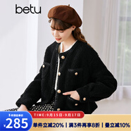 betu百圖女裝冬季新款短外套圓領(lǐng)復(fù)古時(shí)尚外套長袖短外套女2211T84 黑色 S