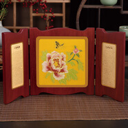 晨圈匯南京云錦中三折擺件辦公擺臺中式家居禮品屏風木質工藝品實木擺件 黃蝶戀花