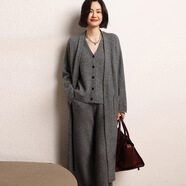 kangnai秋冬季新款色山羊絨針織開(kāi)衫無(wú)扣寬松顯瘦女加長(zhǎng)款慵懶風(fēng)外套 深灰色 均碼