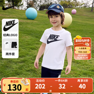 NIKE 3BRAND耐克男女童純棉短袖T恤+短褲2件套裝夏季新款兒童短袖套裝 正黑色 130 /64 【建議身高116-122cm】