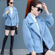 AEMAPE仿水貂絨大衣外套女短款毛衣2025秋冬季新款韓版加厚毛絨外衣顯瘦 【藍色 #2167 L 建議95-105斤左右