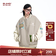 BJHG不計后果紅色棒球服男款秋季2025新款潮牌呢子外套美式夾克上衣女 奶茶色 2XL