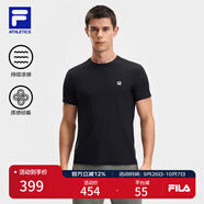 FILA 斐樂官方男裝針織短袖衫2025夏新款健身運(yùn)動簡約舒適透氣涼感T恤 深黑-BK L 175/96A/L
