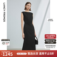 朗姿法式一字肩收腰抽褶設(shè)計感氣質(zhì)長裙夏裝新款女禮服連衣裙 黑色 2XL