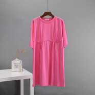HUALIN FASHION2025夏季棉連衣裙女歐美風寬松圓領A字T恤裙 玫紅色 S M