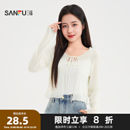 三福開衫2025夏季系帶設(shè)計短款圓領(lǐng)針織披肩外套上衣女裝500358 米杏 S