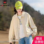 AEMAPE刺繡印花工裝外套女2025春秋新款甜美少女百搭翻領(lǐng)上衣女短款外套 米色外套 M 160(90-105斤)
