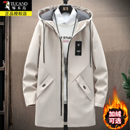 啄木鳥(niǎo)風(fēng)衣男士裝外套中長(cháng)款秋冬季休閑百搭連帽工裝大衣寬松大碼上衣服 卡其色【常規款】 2XL