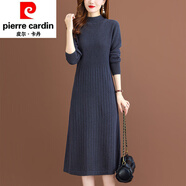 皮爾卡丹（pierre cardin）半高領(lǐng)中長(cháng)款純羊毛毛衣連衣裙羊毛呢打底衫2025春秋針織內搭女針 灰青 M 建議95-105斤