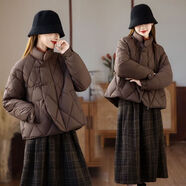 俞兆林（YUZHAOLIN）菱格棉服女士外套短款2025冬季新款民族風(fēng)立領(lǐng)加厚洋氣棉服外套女 咖啡色 2XL 145-160斤
