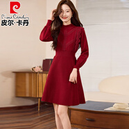 皮爾卡丹（pierre cardin）針織連衣裙女秋冬2025小個(gè)子內(nèi)搭打底裙收腰中長款蕾絲加厚毛衣裙 紅色 M