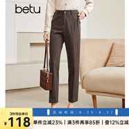 betu百圖女裝氣質(zhì)通勤款中高腰彈力毛呢休閑煙管顯瘦直筒西褲2110T52 咖啡色 M